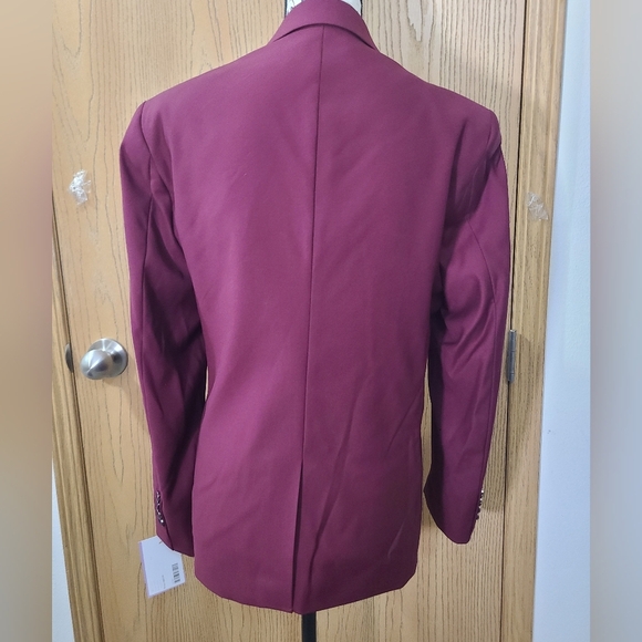 NWT Maroon Double Button Faux Pocket Square Suit Jacket Blazer - Picture 2 of 2